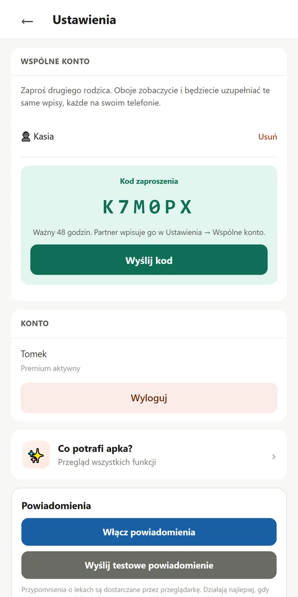 Wspólne konto: kod zaproszenia dla drugiego rodzica