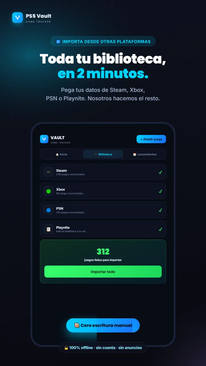 Importa tu biblioteca desde Steam, Xbox, PSN y Playnite